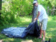 Pitching the tent at Collinwood Lake Park.