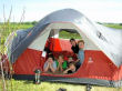 The grandkids play in the tent.